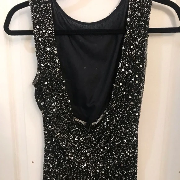 Vintage Black Beaded Backless Dress Front Slit - Picture 4 of 7